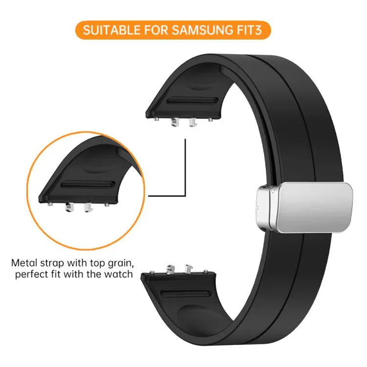 マグネット折りたたみシルバーバックル シリコンウォッチバンド、Samsung Galaxy Fit 3用