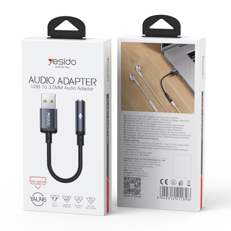 Yesido YAU46 USBから3.5mmアルミ合金オーディオアダプター、YAU46