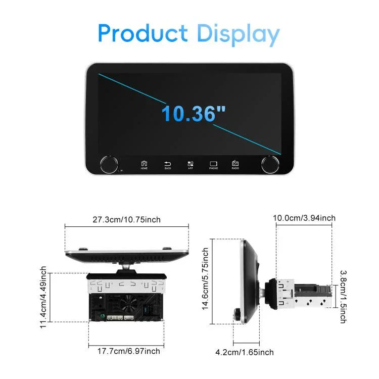 10.36インチスクリーン Android 15 カーCarPlay ナビ統合機 デュアルノブ付き、標準、標準+AHD+マイク