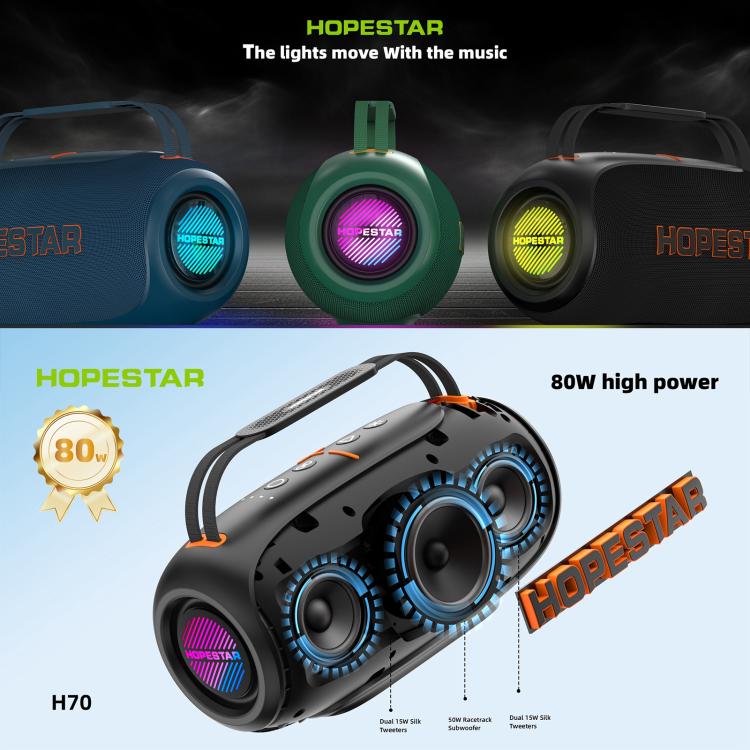 HOPESTAR H70 80W アウトドアポータブル IPX5防水Bluetoothスピーカー H70