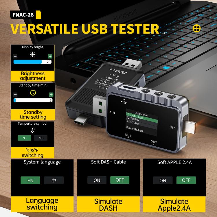 Fnirsi FNAC-28 多機能 Type-C & USB プロフェッショナルグレード リップルモニターテスター、FNAC-28