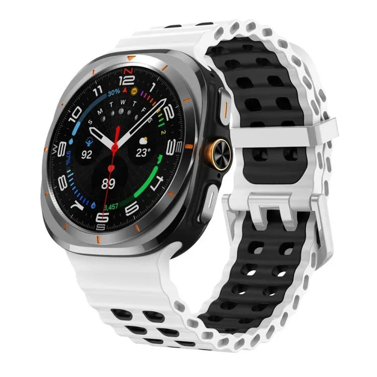 オーシャンツーカラー 二列穴 シルバーバックル シリコンウォッチバンド、Samsung Galaxy Watch Ultra / Ultra 2025用