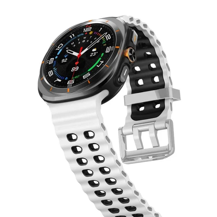 オーシャンツーカラー 二列穴 シルバーバックル シリコンウォッチバンド、Samsung Galaxy Watch Ultra / Ultra 2025用
