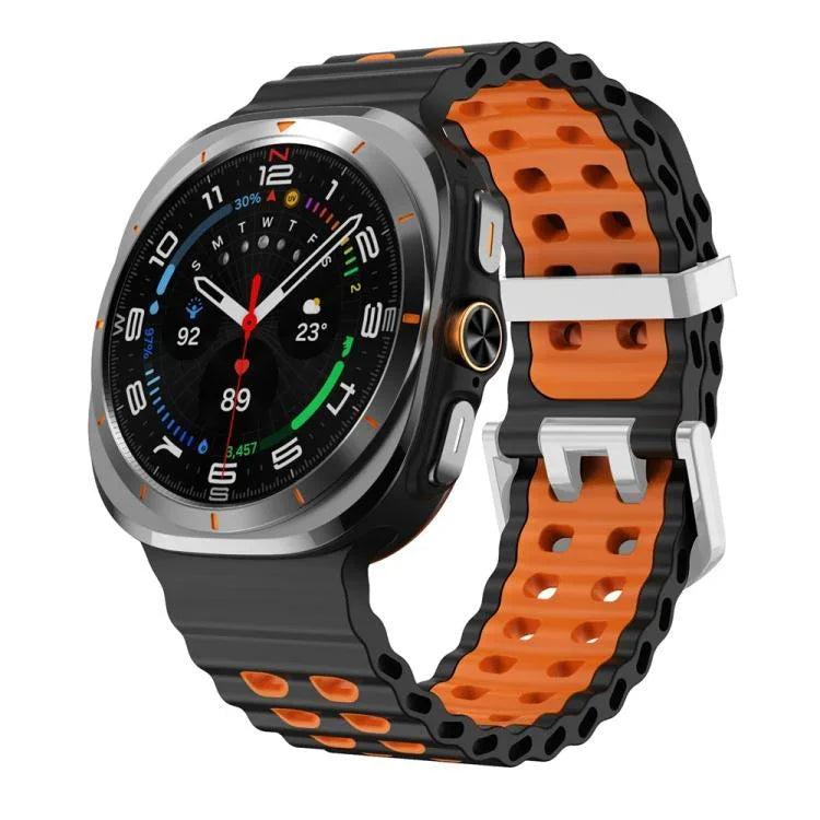 オーシャンツーカラー 二列穴 シルバーバックル シリコンウォッチバンド、Samsung Galaxy Watch Ultra / Ultra 2025用
