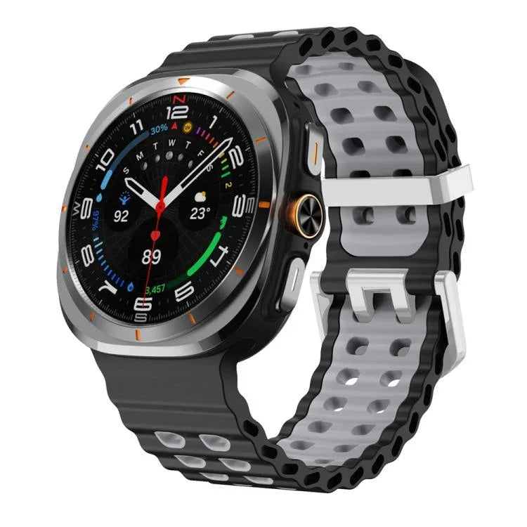 オーシャンツーカラー 二列穴 シルバーバックル シリコンウォッチバンド、Samsung Galaxy Watch Ultra / Ultra 2025用