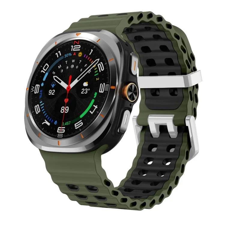 オーシャンツーカラー 二列穴 シルバーバックル シリコンウォッチバンド、Samsung Galaxy Watch Ultra / Ultra 2025用