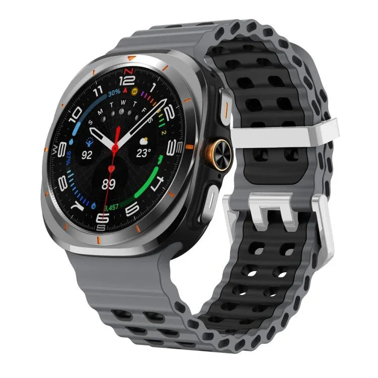 オーシャンツーカラー 二列穴 シルバーバックル シリコンウォッチバンド、Samsung Galaxy Watch Ultra / Ultra 2025用