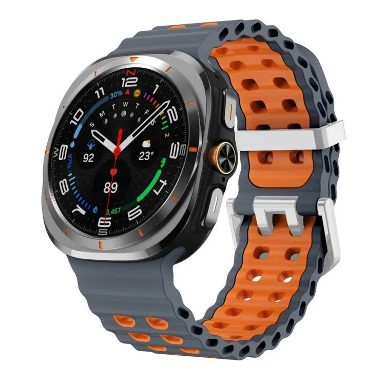 オーシャンツーカラー 二列穴 シルバーバックル シリコンウォッチバンド、Samsung Galaxy Watch Ultra / Ultra 2025用