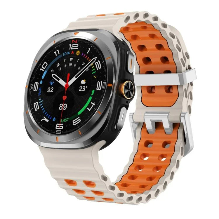オーシャンツーカラー 二列穴 シルバーバックル シリコンウォッチバンド、Samsung Galaxy Watch Ultra / Ultra 2025用