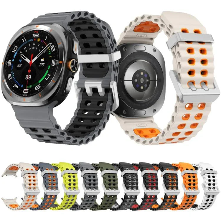 オーシャンツーカラー 二列穴 シルバーバックル シリコンウォッチバンド、Samsung Galaxy Watch Ultra / Ultra 2025用