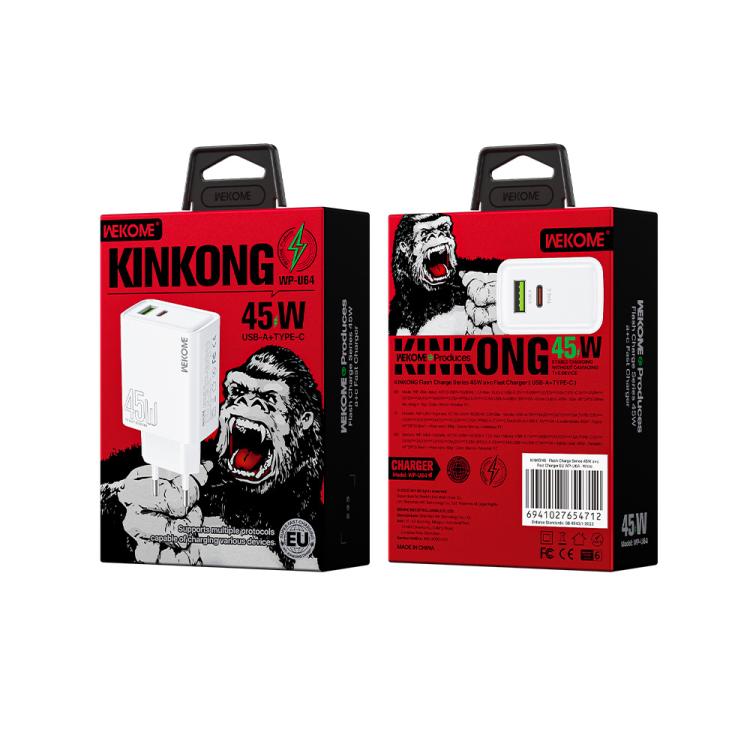 WK WP-U64 45W Kinkongフラッシュチャージ USB+Type-Cポート急速充電器、EUプラグ、UKプラグ、USプラグ
