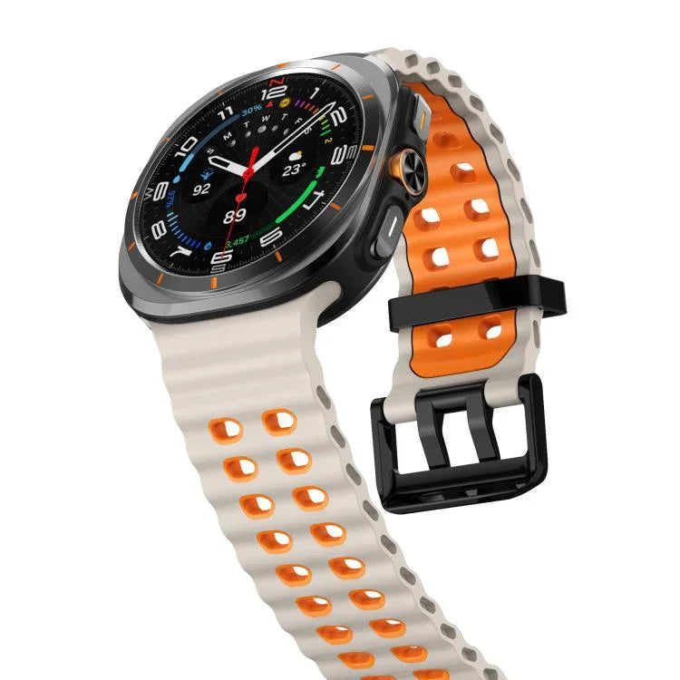 xDfind ブラックバックル オーシャンツーカラー 二列穴 シリコンウォッチバンド、Samsung Galaxy Watch Ultra 47mm / Ultra 2025用、Samsung Galaxy Watch8 / 8 Classic用