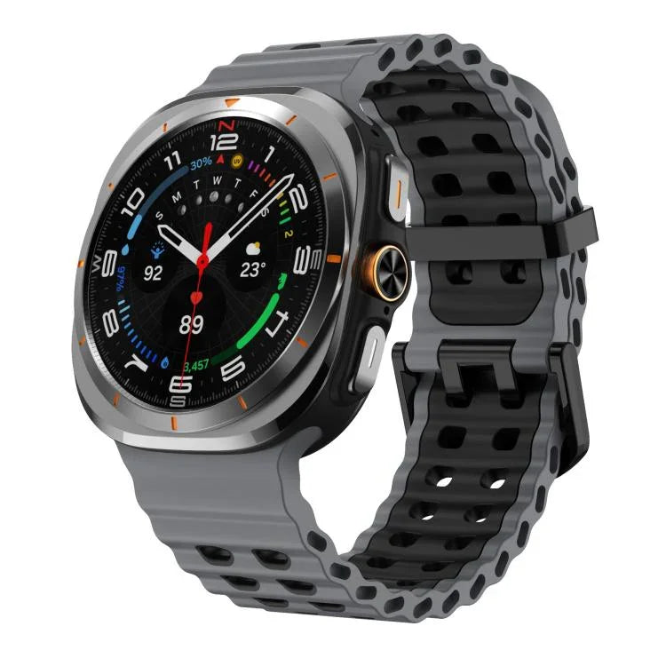 xDfind ブラックバックル オーシャンツーカラー 二列穴 シリコンウォッチバンド、Samsung Galaxy Watch Ultra 47mm / Ultra 2025用、Samsung Galaxy Watch8 / 8 Classic用