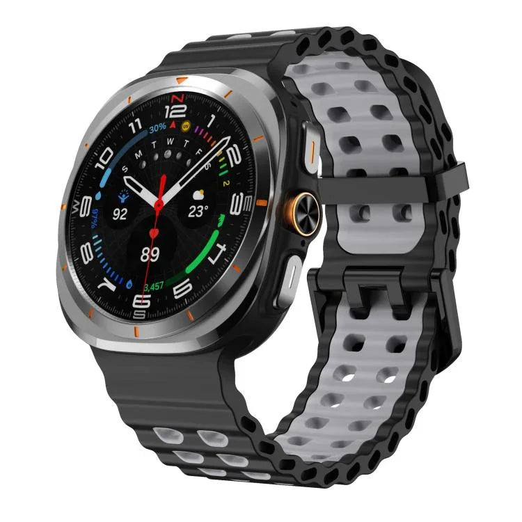 xDfind ブラックバックル オーシャンツーカラー 二列穴 シリコンウォッチバンド、Samsung Galaxy Watch Ultra 47mm / Ultra 2025用、Samsung Galaxy Watch8 / 8 Classic用