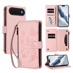 バタフライラブフラワー 多機能カードジッパー財布レザーフォンケース、iPhone 17e / 16e 用、iPhone 17 Pro Max 用、iPhone 17 Pro 用、iPhone 17 用、iPhone Air 用、iPhone 16 Pro Max 用