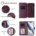 バタフライラブフラワー多カードジッパー財布レザーケース、iPhone 15用、iPhone 14 Plus用、iPhone 14 / 13用、iPhone 14 Pro用、iPhone 14 Pro Max用、iPhone 7 / 8 / SE 2022用