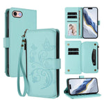 バタフライラブフラワー多カードジッパー財布レザーケース、iPhone 15用、iPhone 14 Plus用、iPhone 14 / 13用、iPhone 14 Pro用、iPhone 14 Pro Max用、iPhone 7 / 8 / SE 2022用