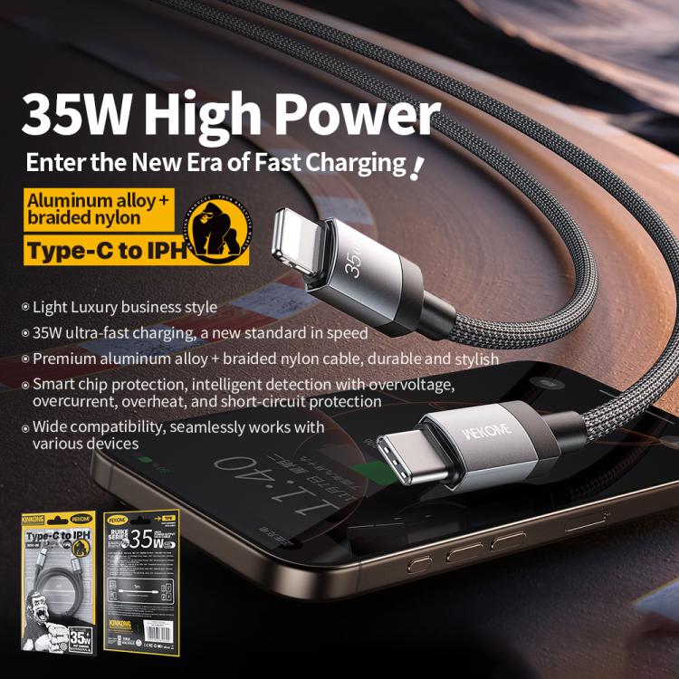 WK WDC-99 Kingkong Ruikeシリーズ 35W USB-C / Type-C から 8ピン 編組充電データケーブル, 長さ: 1m, Type-C から 8ピン