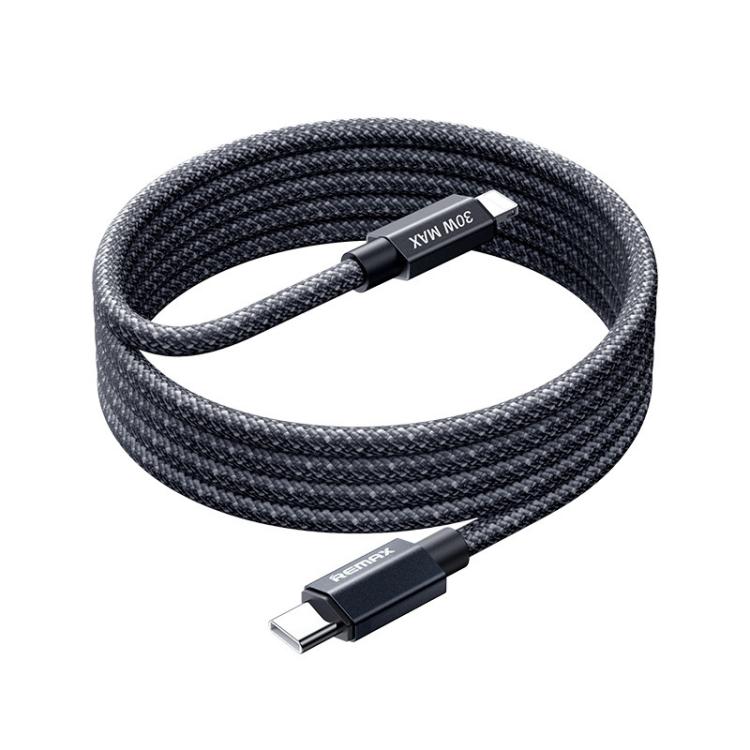 REMAX CB01 PD30W Type-C から 8ピン アルミ合金編組高速充電データケーブル LEDライト付き、長さ: 1.2m、Type-C から 8ピン