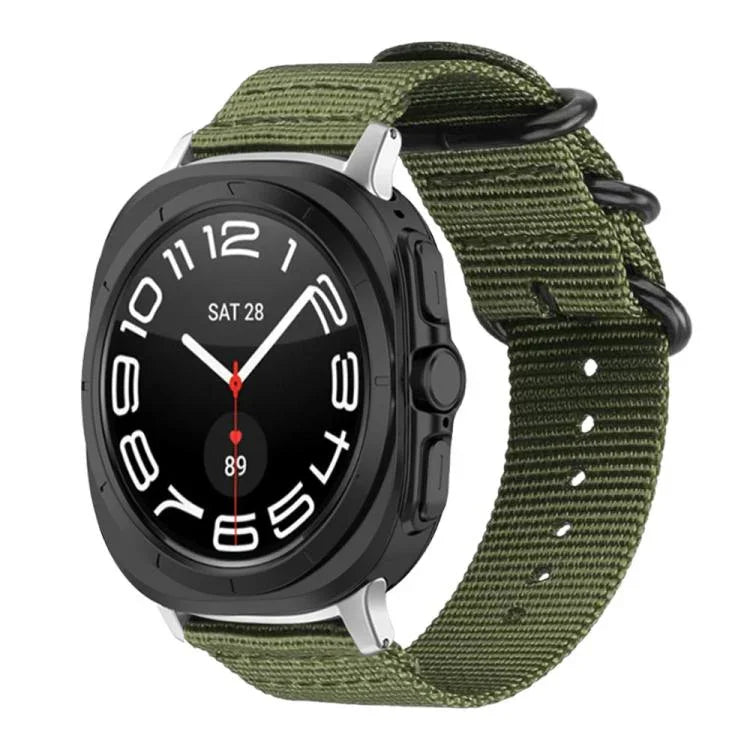 xDfind リングバックルナイロンキャンバスウォッチバンド、Samsung Galaxy Watch Ultra / Ultra 2025用、Samsung Galaxy Watch8 / 8 Classic用、Samsung Galaxy Watch 7 / 6 / 5 / FE用、Samsung Galaxy Fit3 SM-R390用