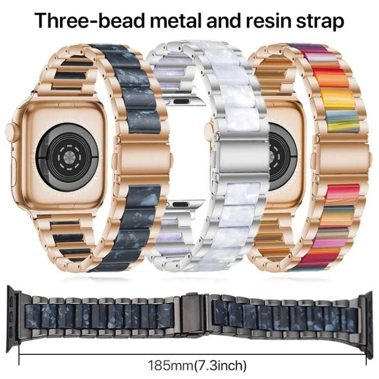 xDfind 三連ビーズメタルレジンウォッチバンド、Apple Watch 42 / 44 / 45 / 46 / 49mm用、Apple Watch 38 / 40 / 41 / S10 42mm用