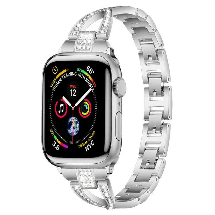xDfind X字型シングルロウダイヤモンドメタルウォッチバンド、Apple Watch 42 / 44 / 45 / 46 / 49mm用、Apple Watch 38 / 40 / 41 / S10 42mm用