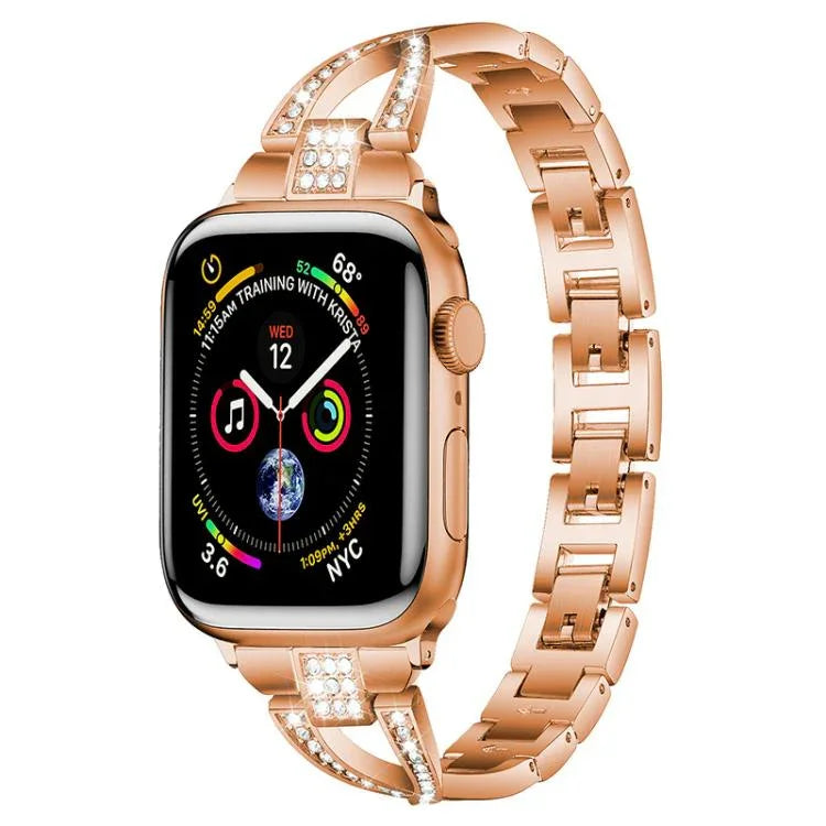 xDfind X字型シングルロウダイヤモンドメタルウォッチバンド、Apple Watch 42 / 44 / 45 / 46 / 49mm用、Apple Watch 38 / 40 / 41 / S10 42mm用