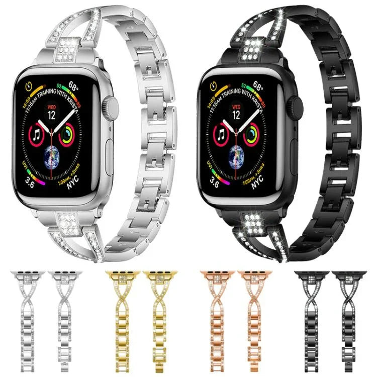 xDfind X字型シングルロウダイヤモンドメタルウォッチバンド、Apple Watch 42 / 44 / 45 / 46 / 49mm用、Apple Watch 38 / 40 / 41 / S10 42mm用