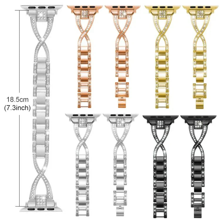 xDfind X字型シングルロウダイヤモンドメタルウォッチバンド、Apple Watch 42 / 44 / 45 / 46 / 49mm用、Apple Watch 38 / 40 / 41 / S10 42mm用