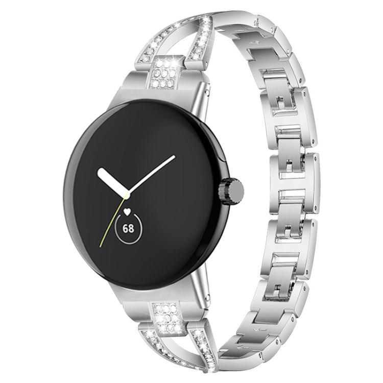 xDfind X字型シングルロウダイヤモンドメタルウォッチバンド、Google Pixel Watch 4 / 3 / 2 / 1 41mm用