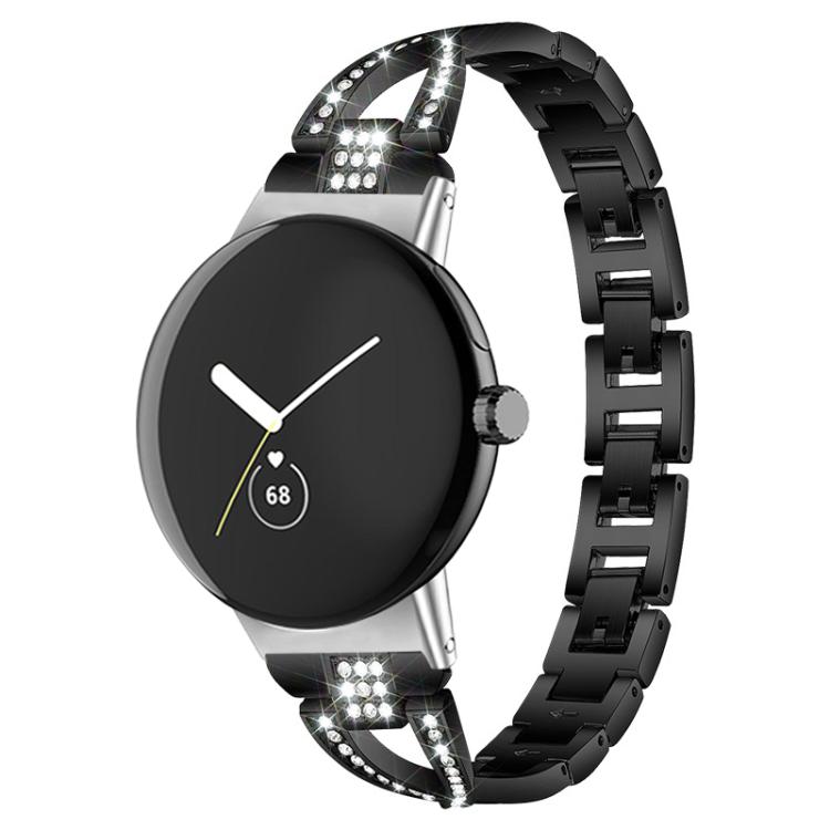 xDfind X字型シングルロウダイヤモンドメタルウォッチバンド、Google Pixel Watch 4 / 3 / 2 / 1 41mm用