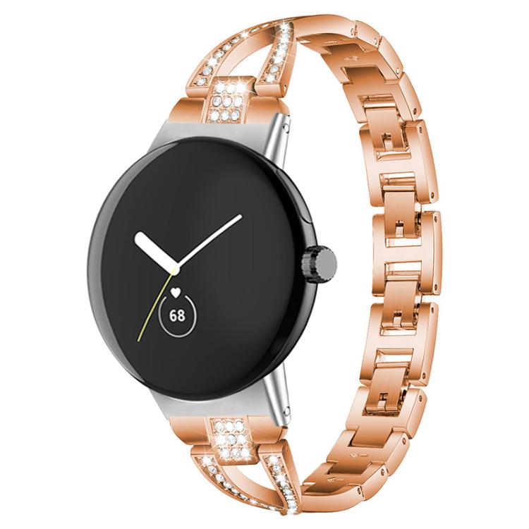 xDfind X字型シングルロウダイヤモンドメタルウォッチバンド、Google Pixel Watch 4 / 3 / 2 / 1 41mm用