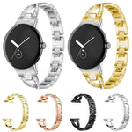 xDfind X字型シングルロウダイヤモンドメタルウォッチバンド、Google Pixel Watch 4 / 3 / 2 / 1 41mm用