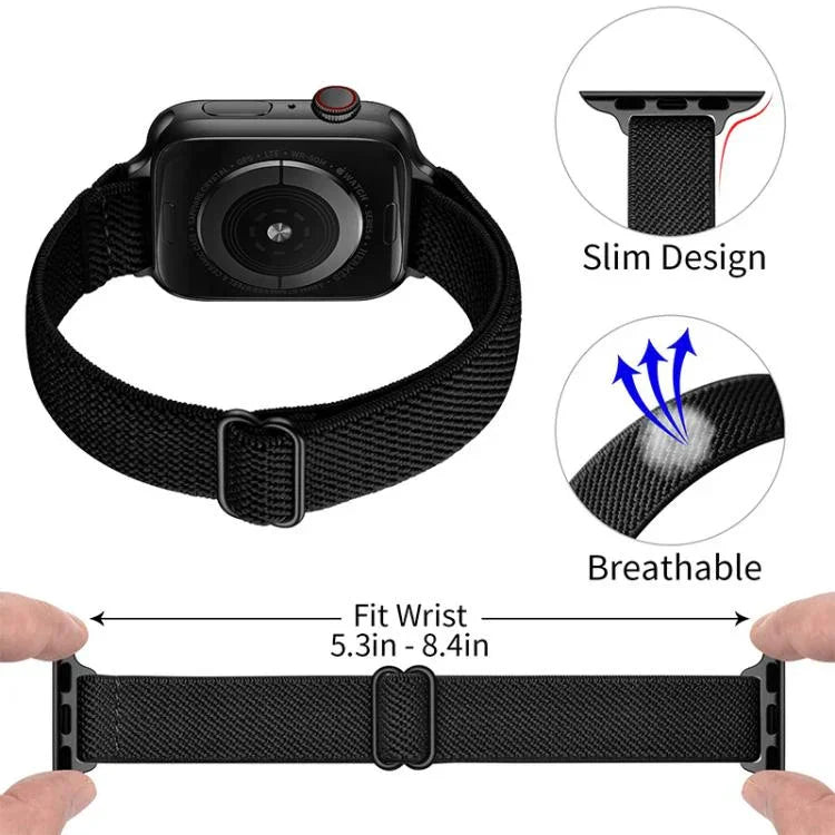 xDfind ラダーバックル 小さめウエスト用伸縮ナイロンウォッチバンド、Apple Watch 42 / 44 / 45 / 46 / 49mm用、Apple Watch 38 / 40 / 41 / S10 42mm用
