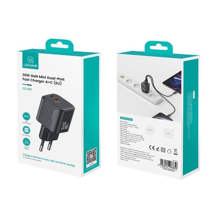 USAMS CC263 30W GaN USB-C / Type-C、USB デュアルポート ミニ急速充電器、CC263