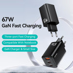 USAMS CC265 67W GaN 2 x Type-C、USB トリプルポート ミニ急速充電器、CC265