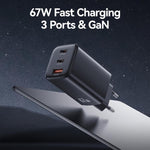 USAMS CC265 67W GaN 2 x Type-C、USB トリプルポート ミニ急速充電器、CC265