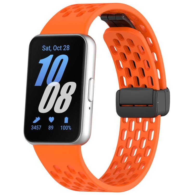 xDfind ホールスタイルマグネットブラックバックルシリコンウォッチバンド、Samsung Galaxy Fit3用