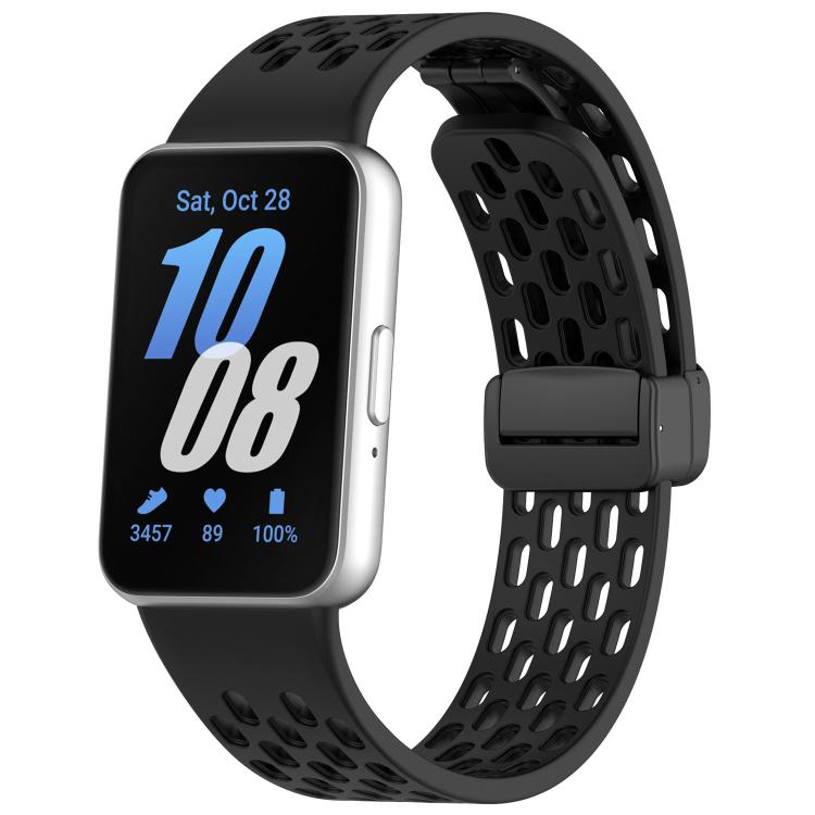 xDfind ホールスタイルマグネットブラックバックルシリコンウォッチバンド、Samsung Galaxy Fit3用