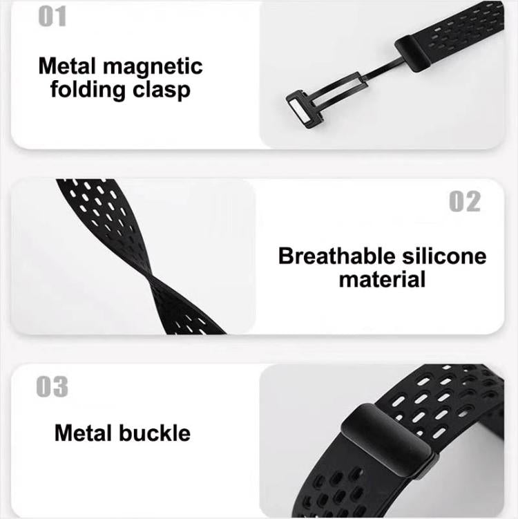 xDfind ホールスタイルマグネットブラックバックルシリコンウォッチバンド、Samsung Galaxy Fit3用