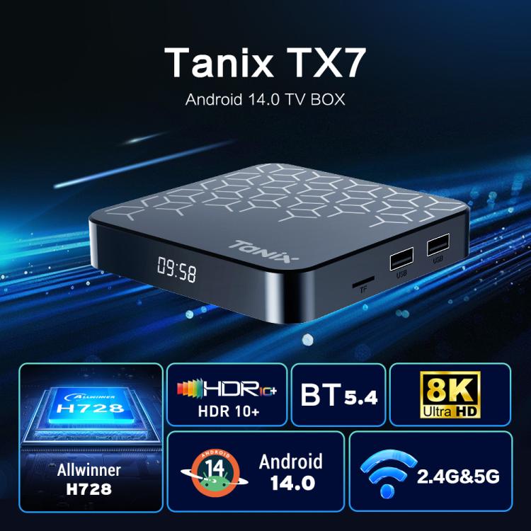 Tanix TX7 8K UHD Android 14 スマートTVボックス リモコン付き、Allwinner H728 オクタコア、2GB+16GB、4GB+32GB