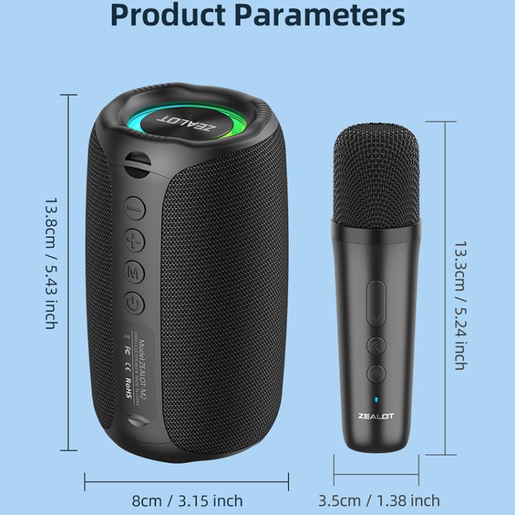 Zealot M2 8W ポータブルアウトドアRGB Bluetoothスピーカー マイク2本付き マイク1本付き