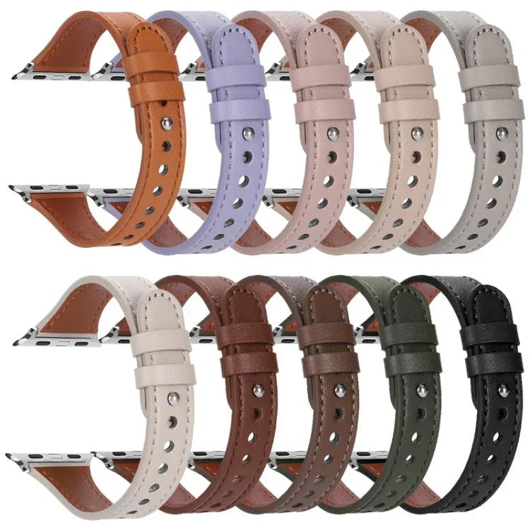 xDfind ダブルリングシングルリベット 本革ウォッチバンド、Apple Watch 42 / 44 / 45 / 46 / 49mm用、Apple Watch 38 / 40 / 41 / S10 42mm用