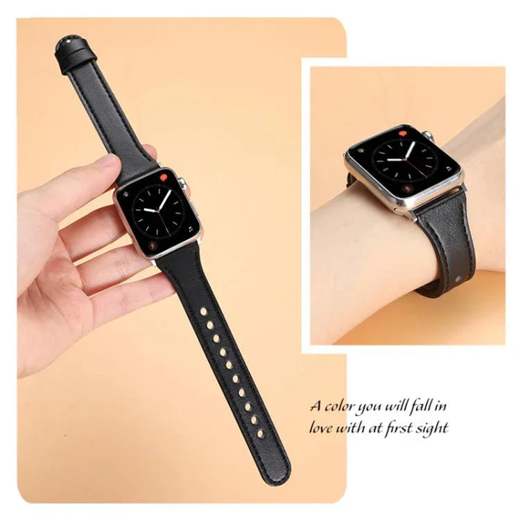xDfind ダブルリングシングルリベット 本革ウォッチバンド、Apple Watch 42 / 44 / 45 / 46 / 49mm用、Apple Watch 38 / 40 / 41 / S10 42mm用