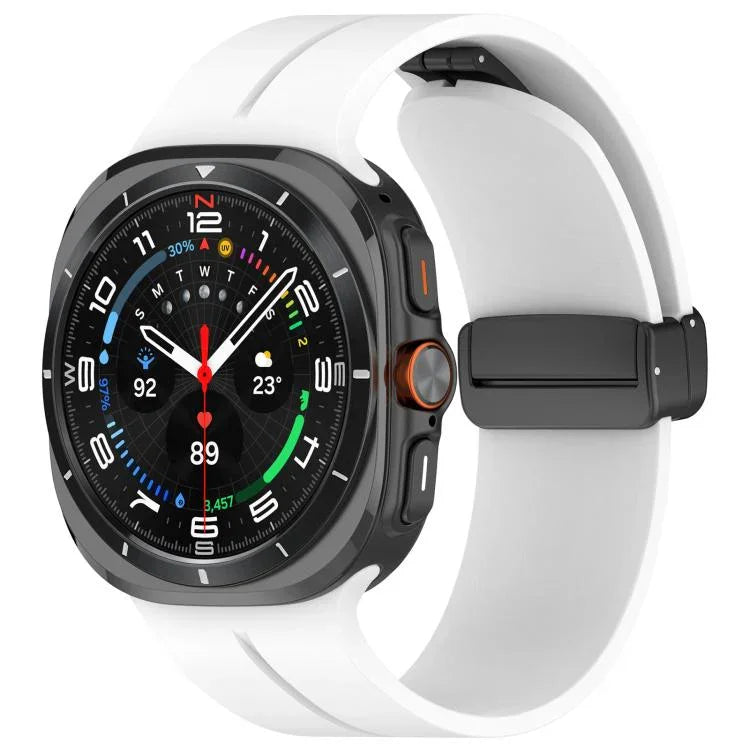 xDfind フラットヘッド グルーブ 折りたたみ ブラックバックル シリコンウォッチバンド、Samsung Galaxy Watch Ultra / Ultra 2025用