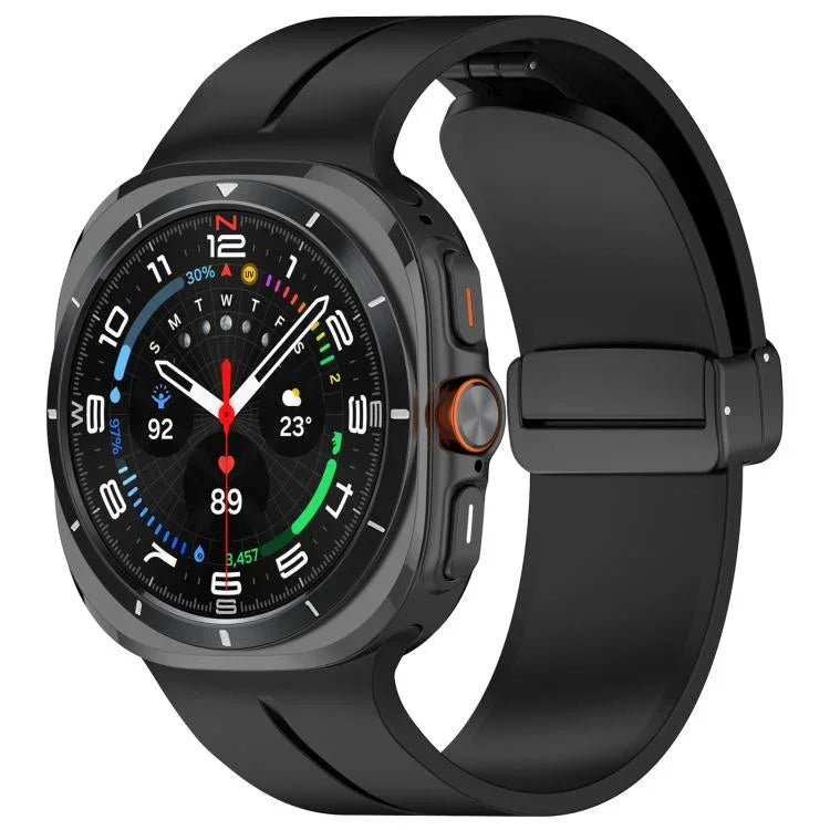 xDfind フラットヘッド グルーブ 折りたたみ ブラックバックル シリコンウォッチバンド、Samsung Galaxy Watch Ultra / Ultra 2025用