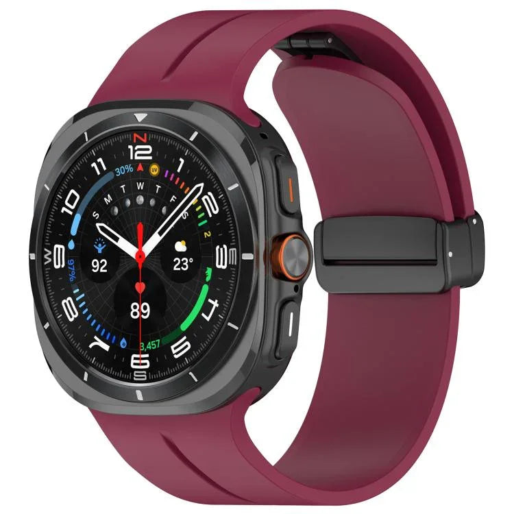 xDfind フラットヘッド グルーブ 折りたたみ ブラックバックル シリコンウォッチバンド、Samsung Galaxy Watch Ultra / Ultra 2025用
