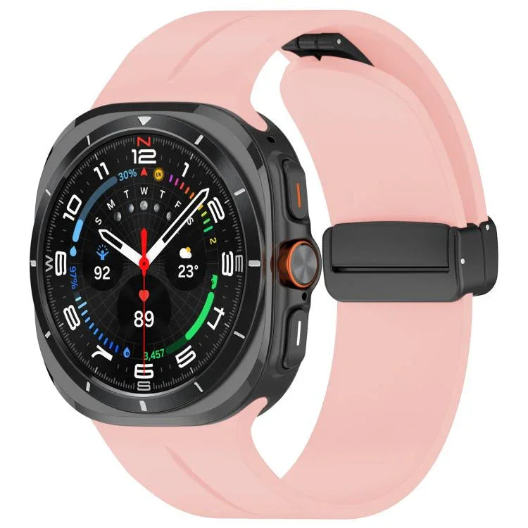 xDfind フラットヘッド グルーブ 折りたたみ ブラックバックル シリコンウォッチバンド、Samsung Galaxy Watch Ultra / Ultra 2025用