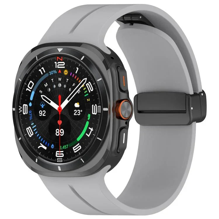 xDfind フラットヘッド グルーブ 折りたたみ ブラックバックル シリコンウォッチバンド、Samsung Galaxy Watch Ultra / Ultra 2025用
