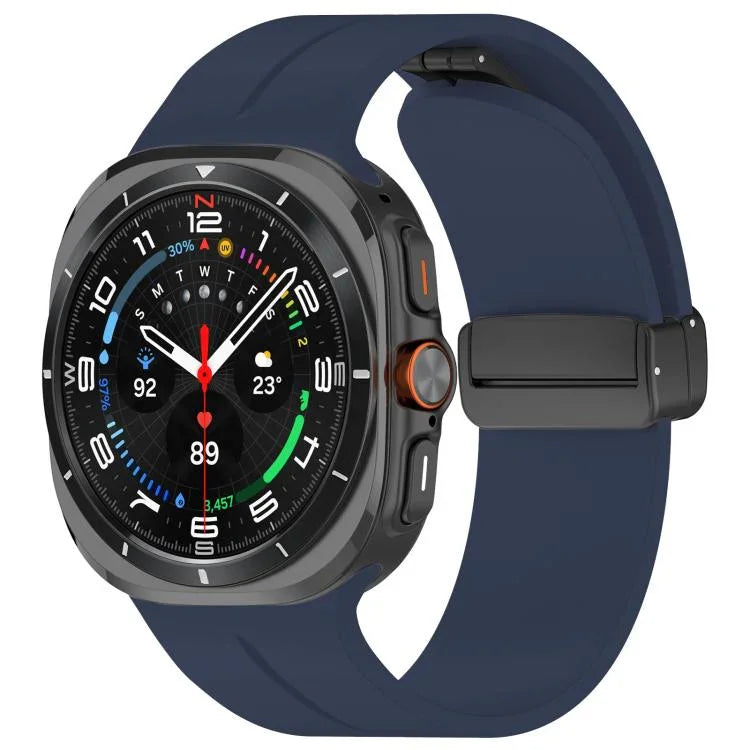 xDfind フラットヘッド グルーブ 折りたたみ ブラックバックル シリコンウォッチバンド、Samsung Galaxy Watch Ultra / Ultra 2025用